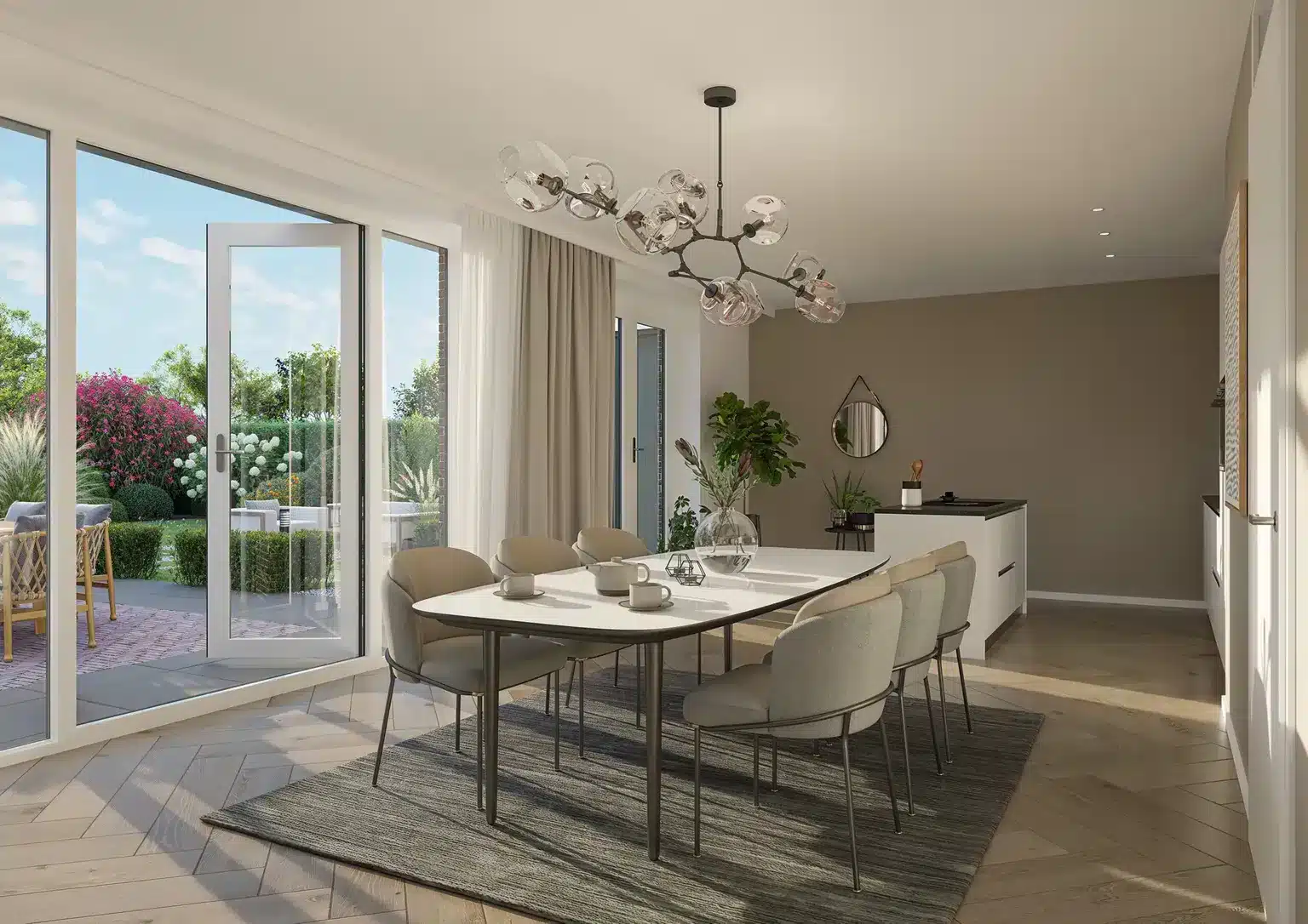 Moderne keuken met eetkamer in luxe villa