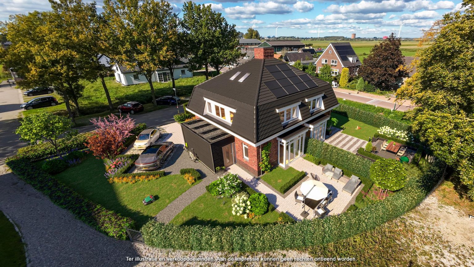 Woning met ruime tuin, terras en groene erfafscheiding