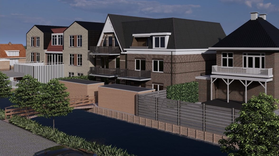 Moderne woningen aan het water in groene woonwijk